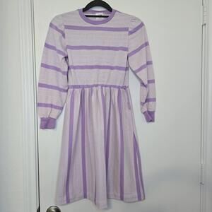 True Vintage Our Girl Youth Dress Sz 12 Purple Striped Long Sleeve Retro FLAWS